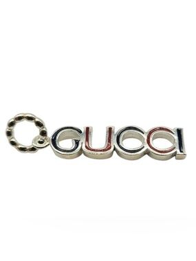Gucci Silver Logo Link with Red & Blue Enamel Accents